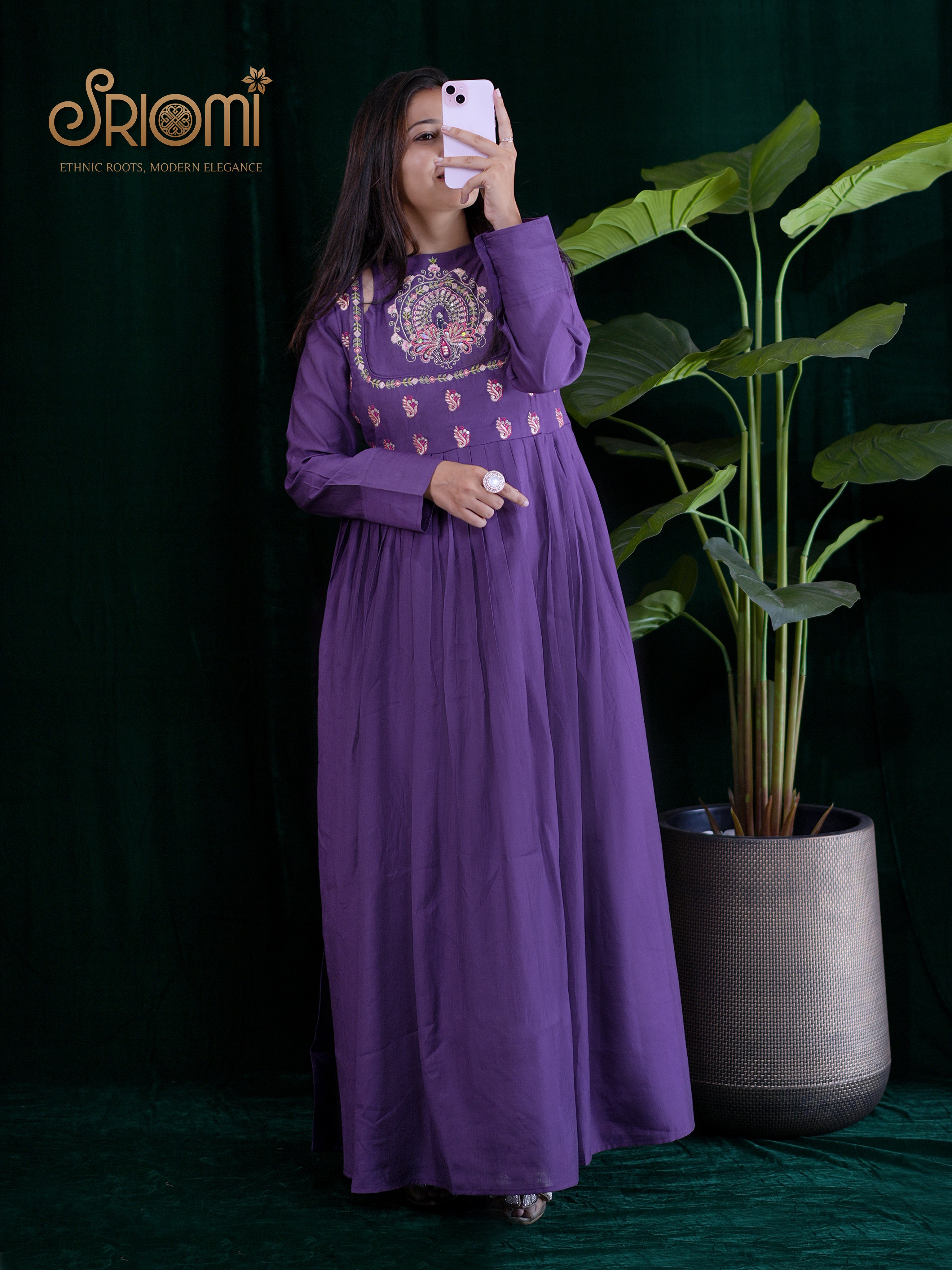 Pleated Gown with Cut-Out Neckline