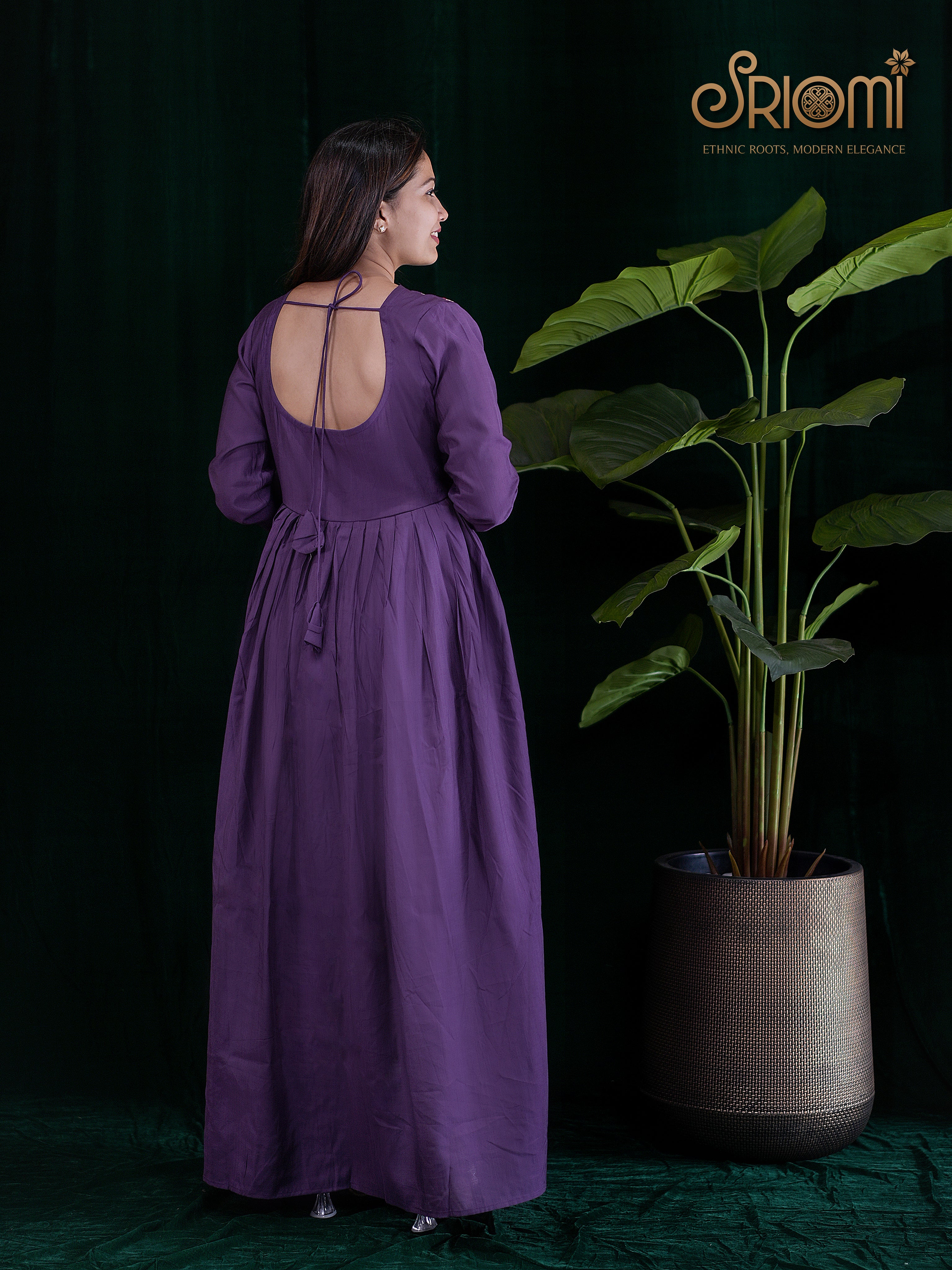 Pleated Gown with Cut-Out Neckline
