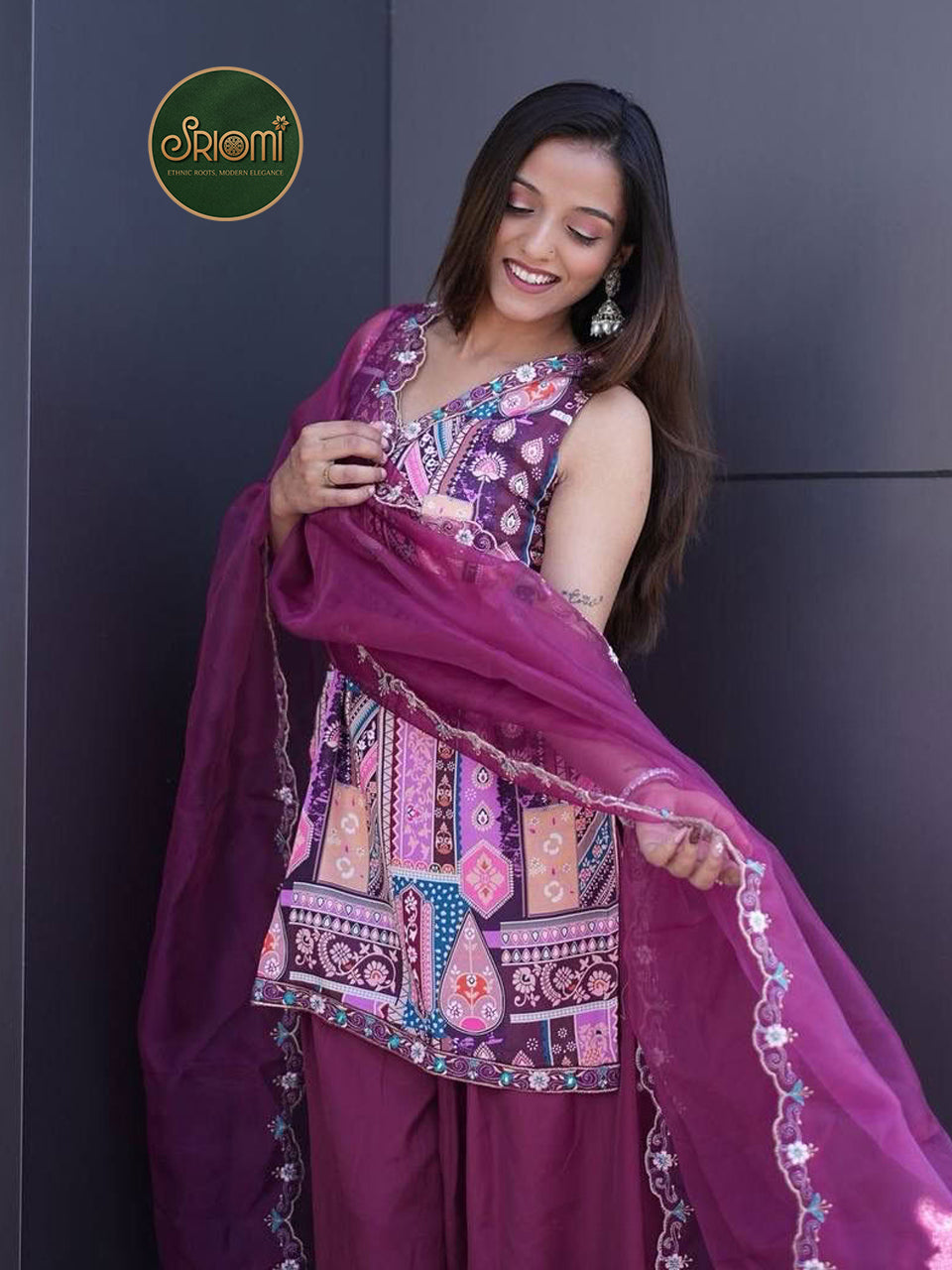 Women's Printed Embroidered Kurta Set with Organza Dupatta
