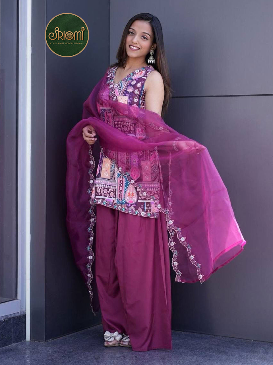 Women's Printed Embroidered Kurta Set with Organza Dupatta