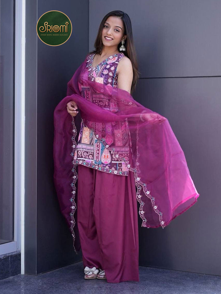 Women's Printed Embroidered Kurta Set with Organza Dupatta
