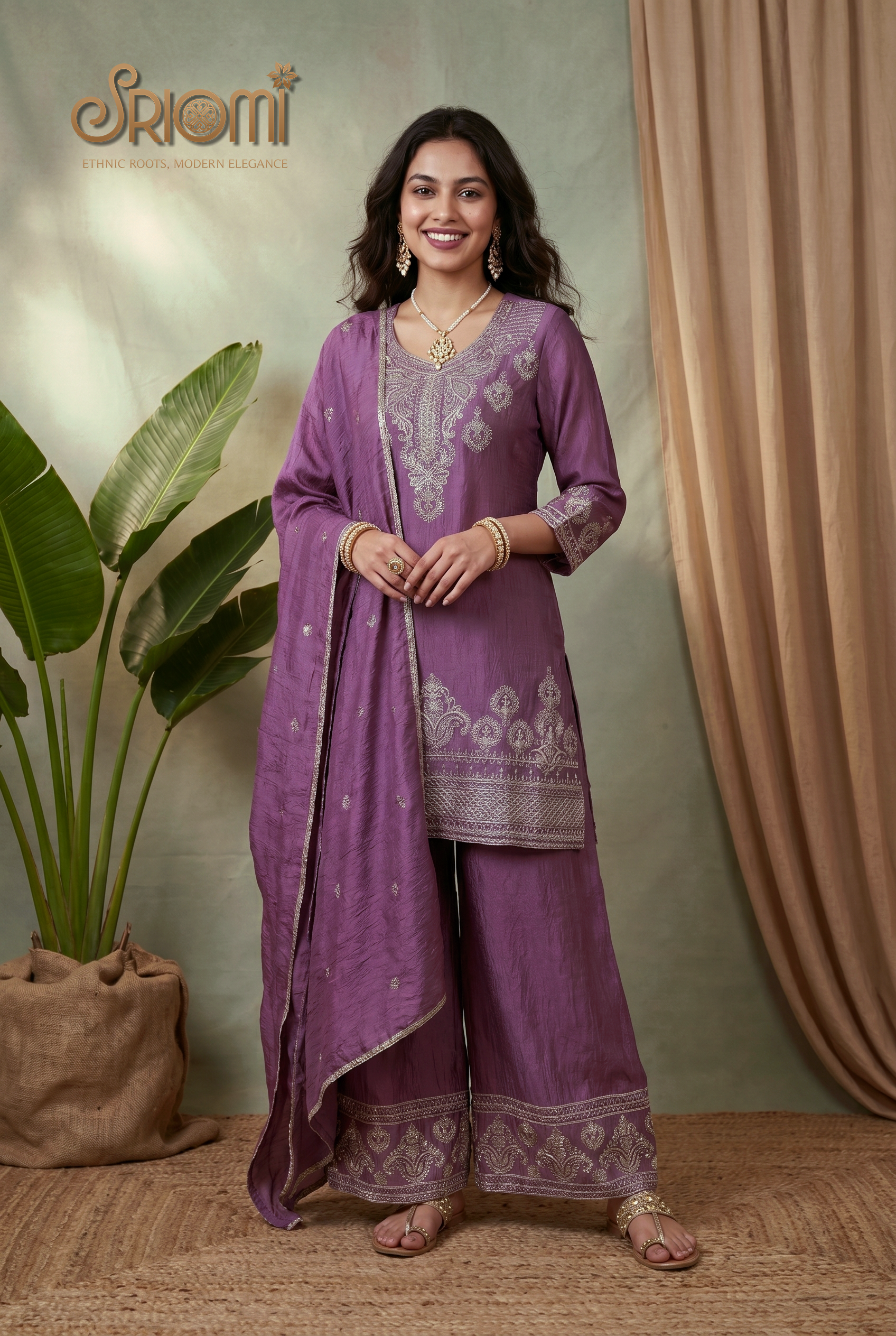 Embroidered Palazzo Suit Set