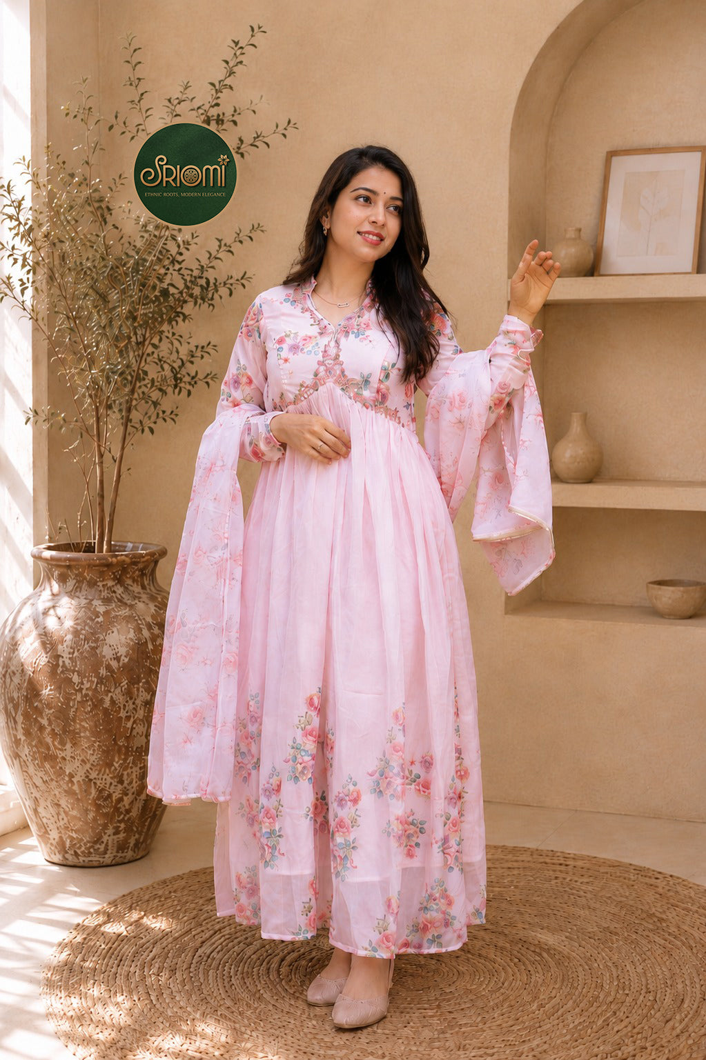 Long Party Wear Gown for Women with Floral Digital Print