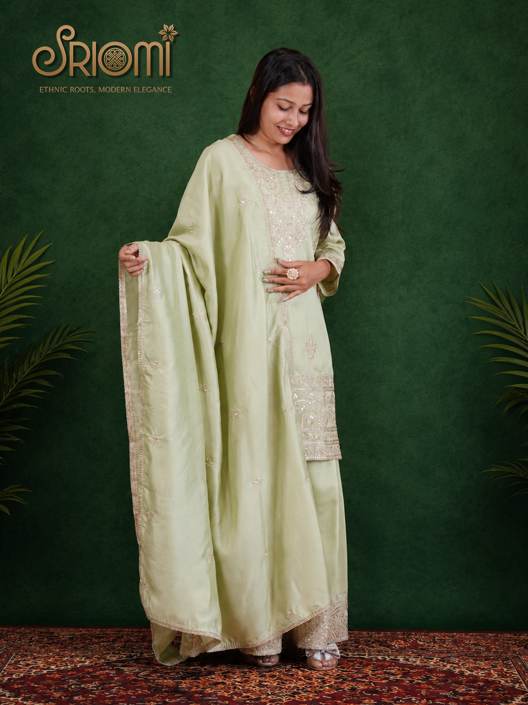 Embroidered Kurta Palazzo Dupatta Set