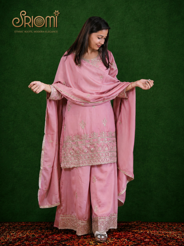 Embroidered Kurta Palazzo Dupatta Set