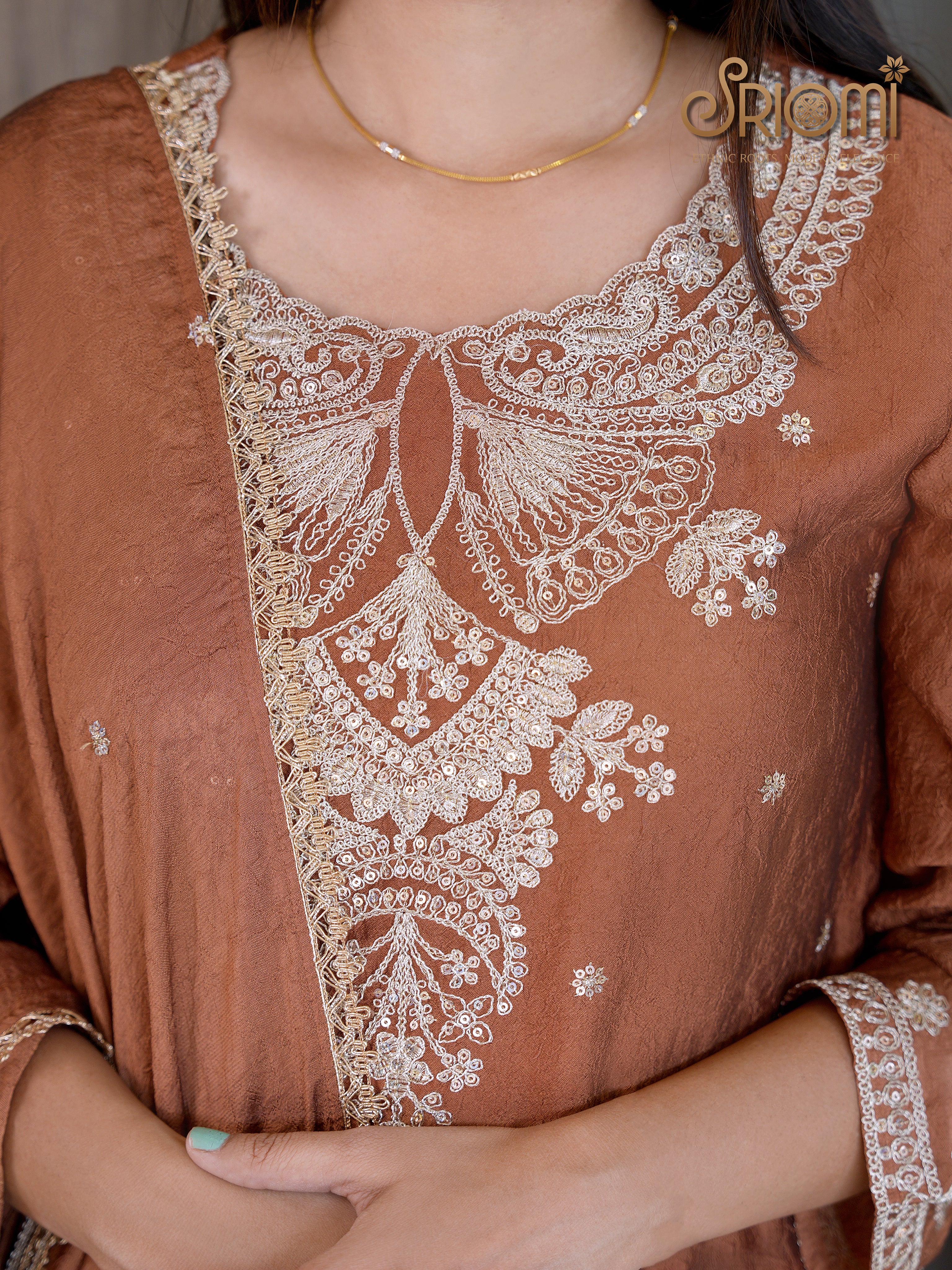 Embroidered Suit Set with Palazzo & Dupatta