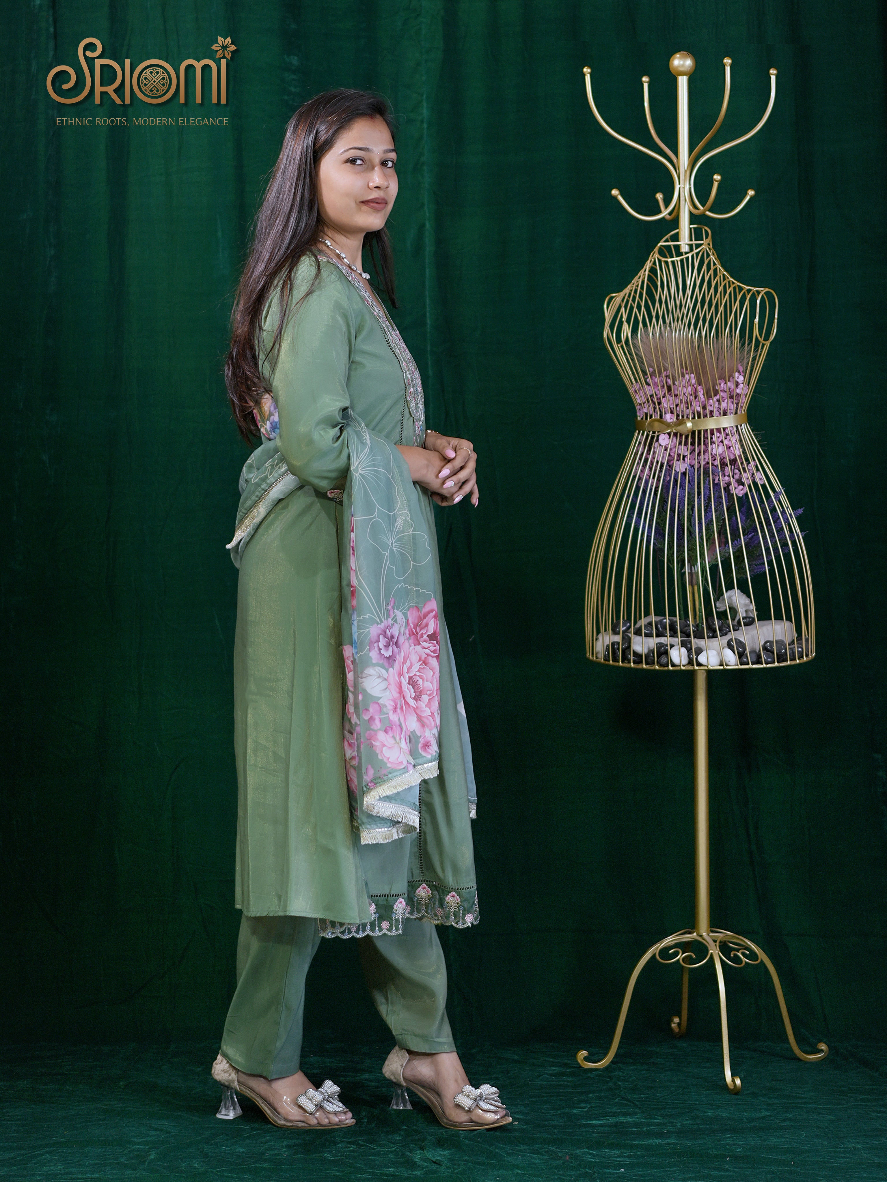 Premium Suit Set with Floral Dupatta