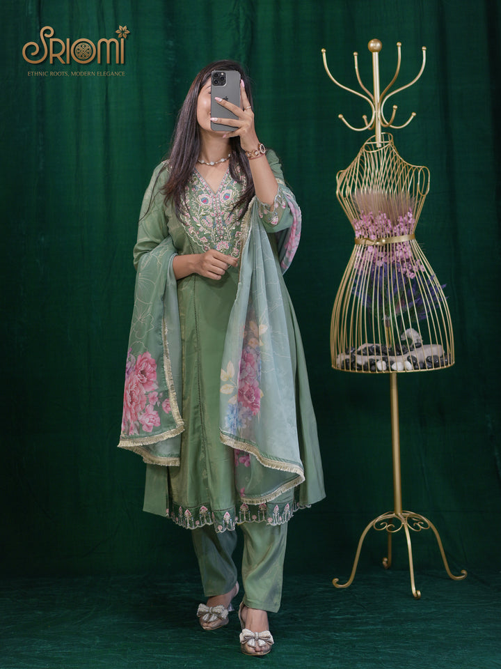 Premium Suit Set with Floral Dupatta