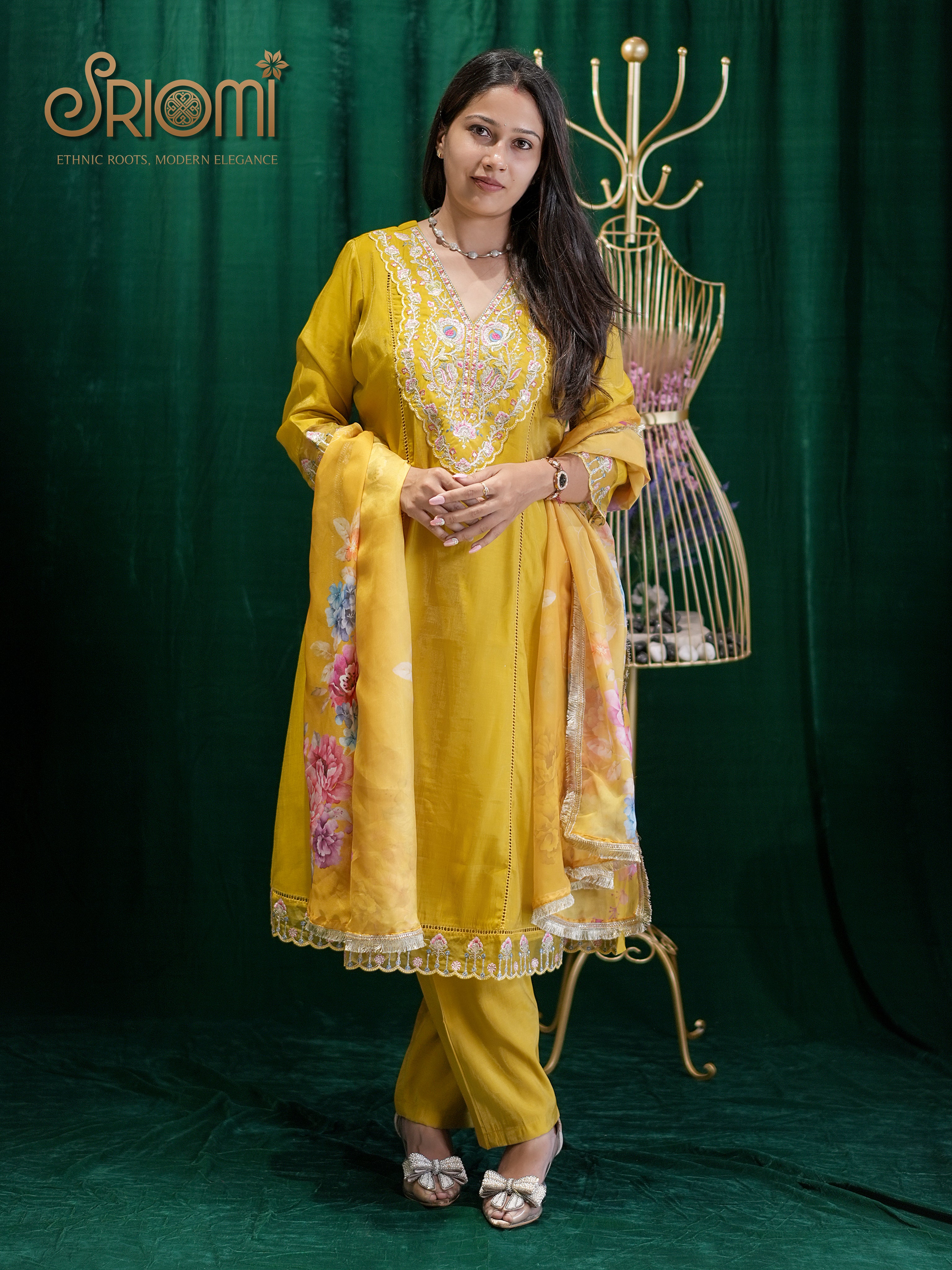 Premium Suit Set with Floral Dupatta