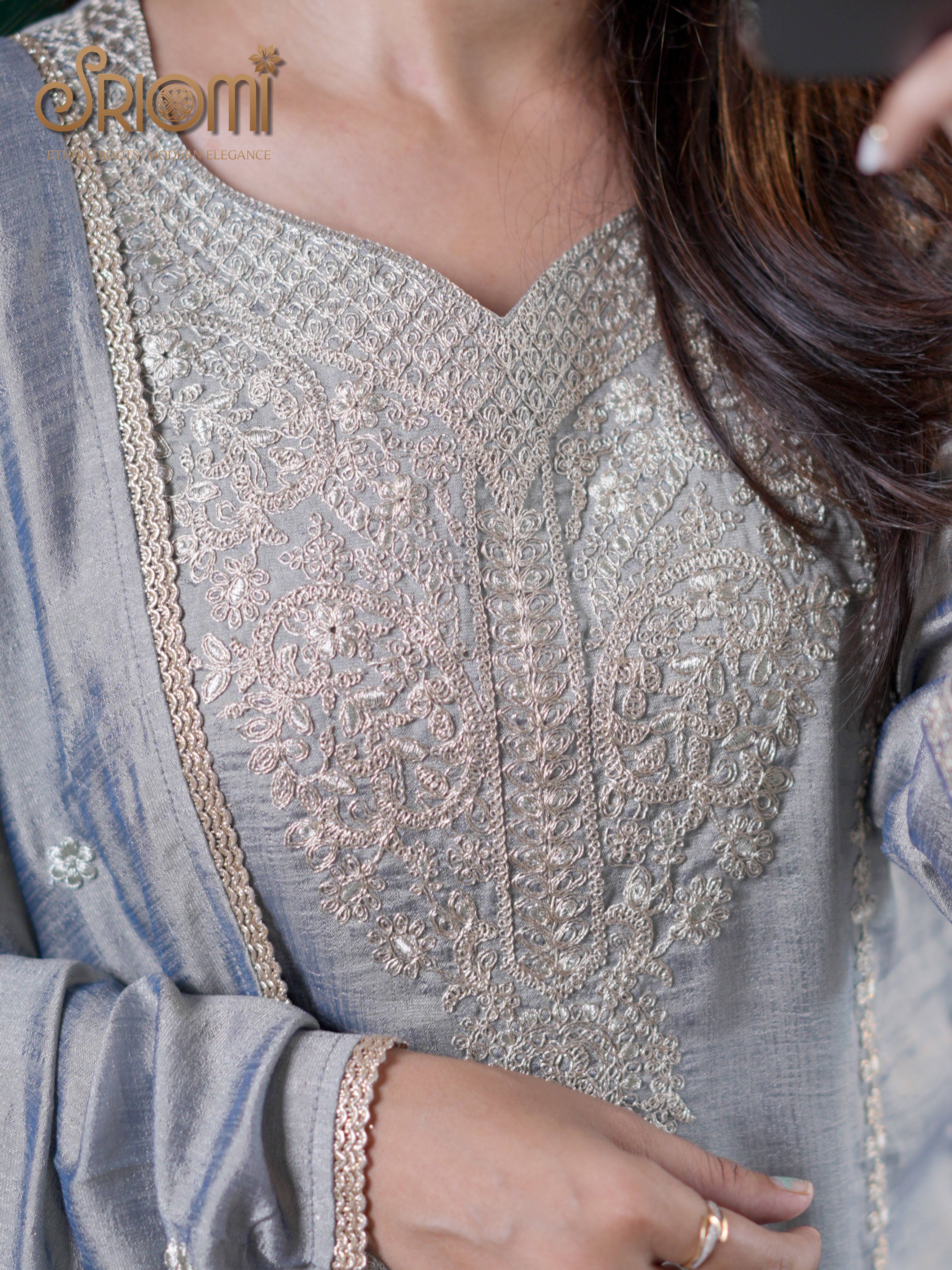 Embroidered Suit Set with Palazzo & Dupatta