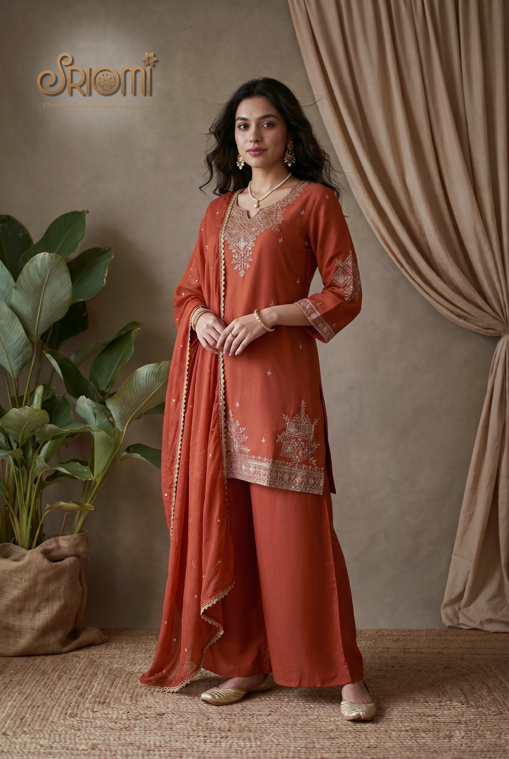 Embroidered Palazzo Suit Set