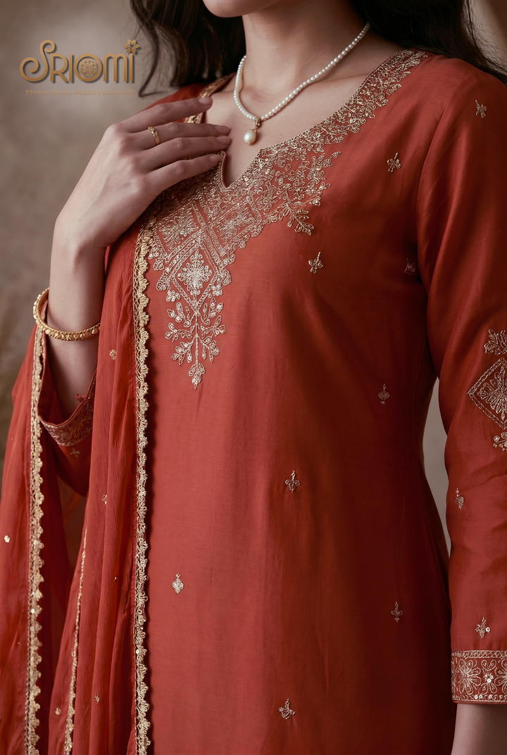 Embroidered Palazzo Suit Set