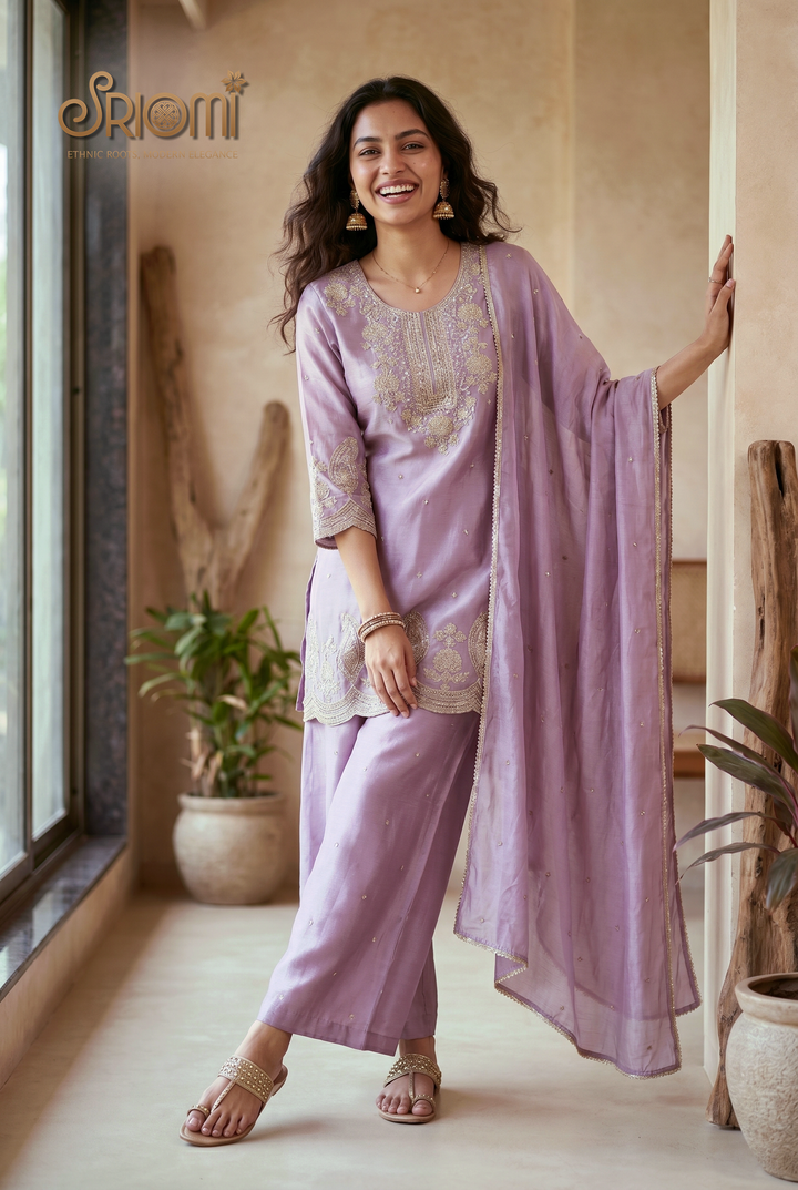 Embroidered Palazzo Suit Set