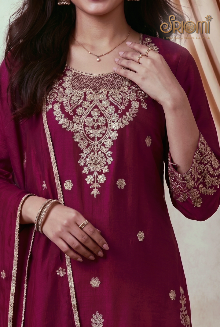 Embroidered Palazzo Suit Set