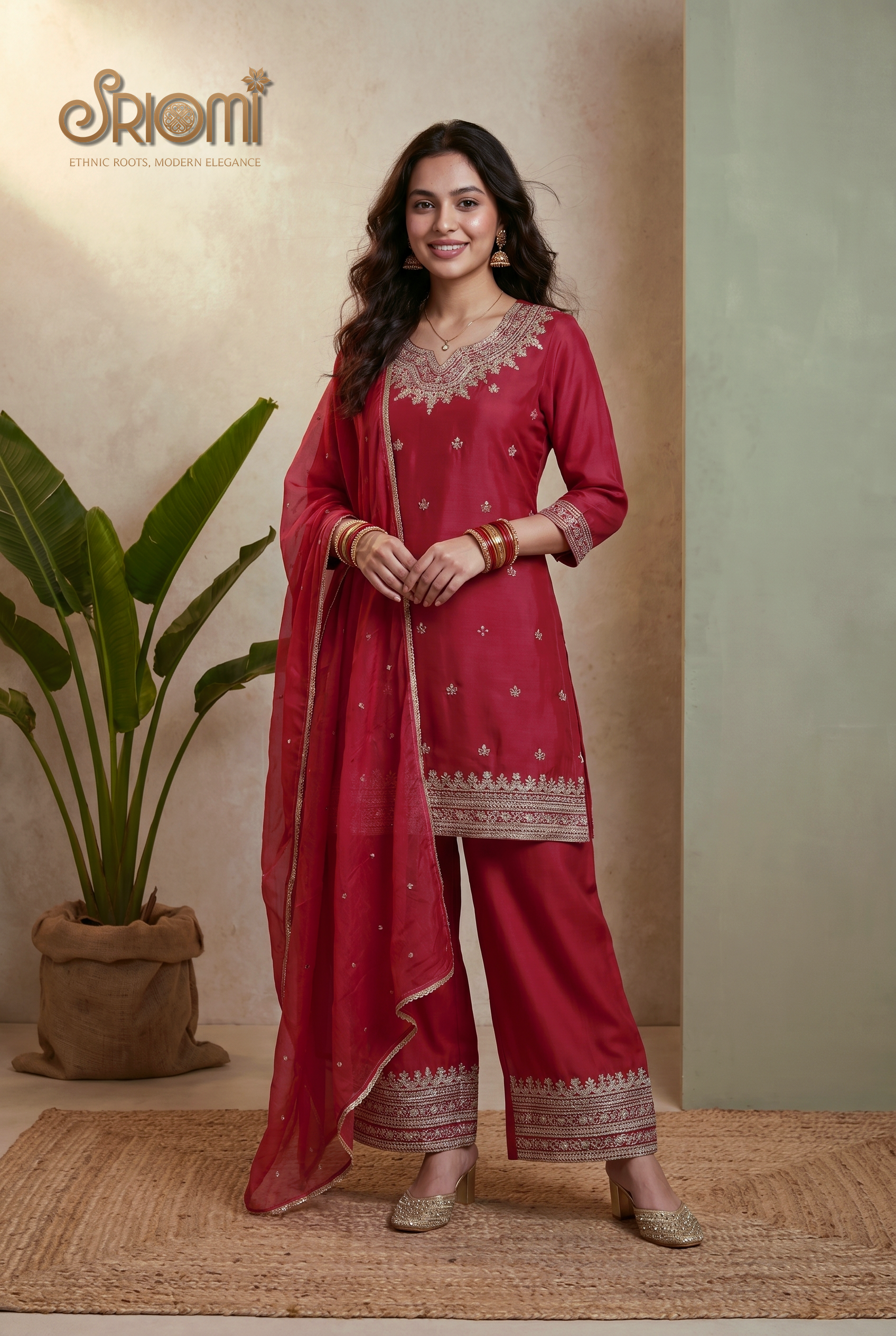 Embroidered Palazzo Suit Set