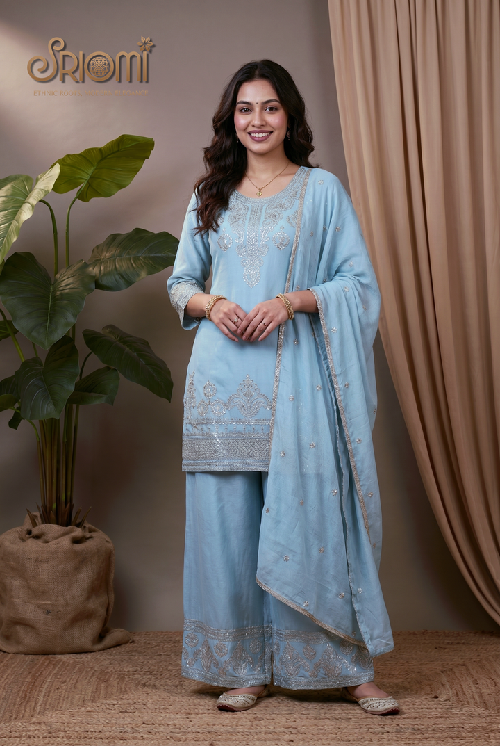 Embroidered Palazzo Suit Set