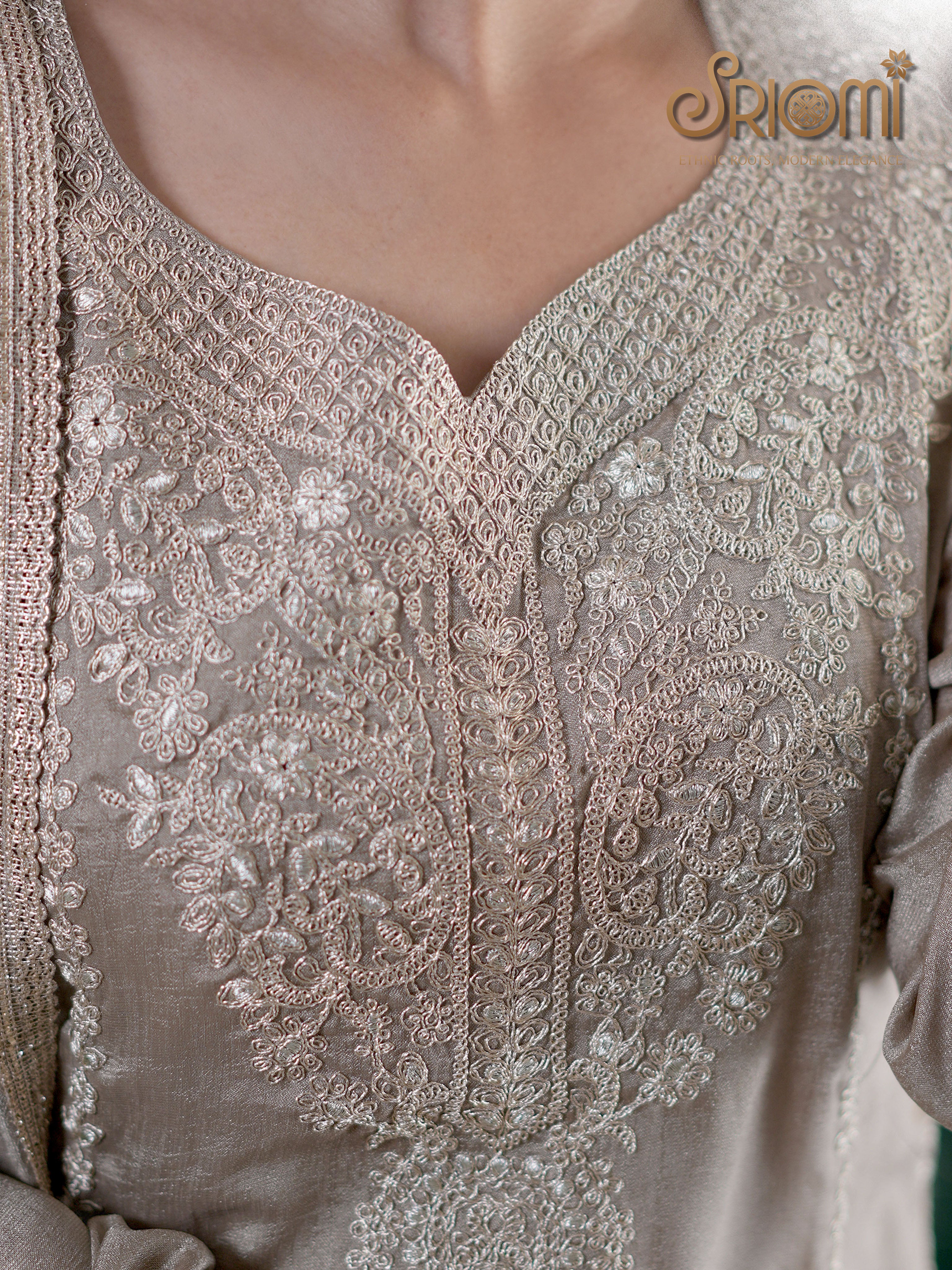 Embroidered Suit Set with Palazzo & Dupatta