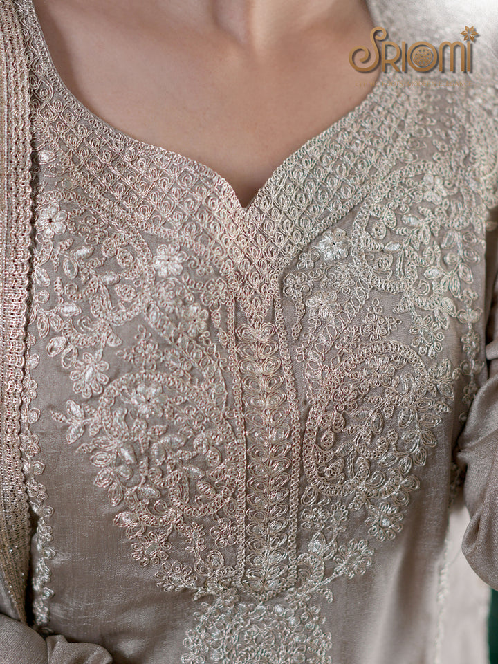 Embroidered Suit Set with Palazzo & Dupatta