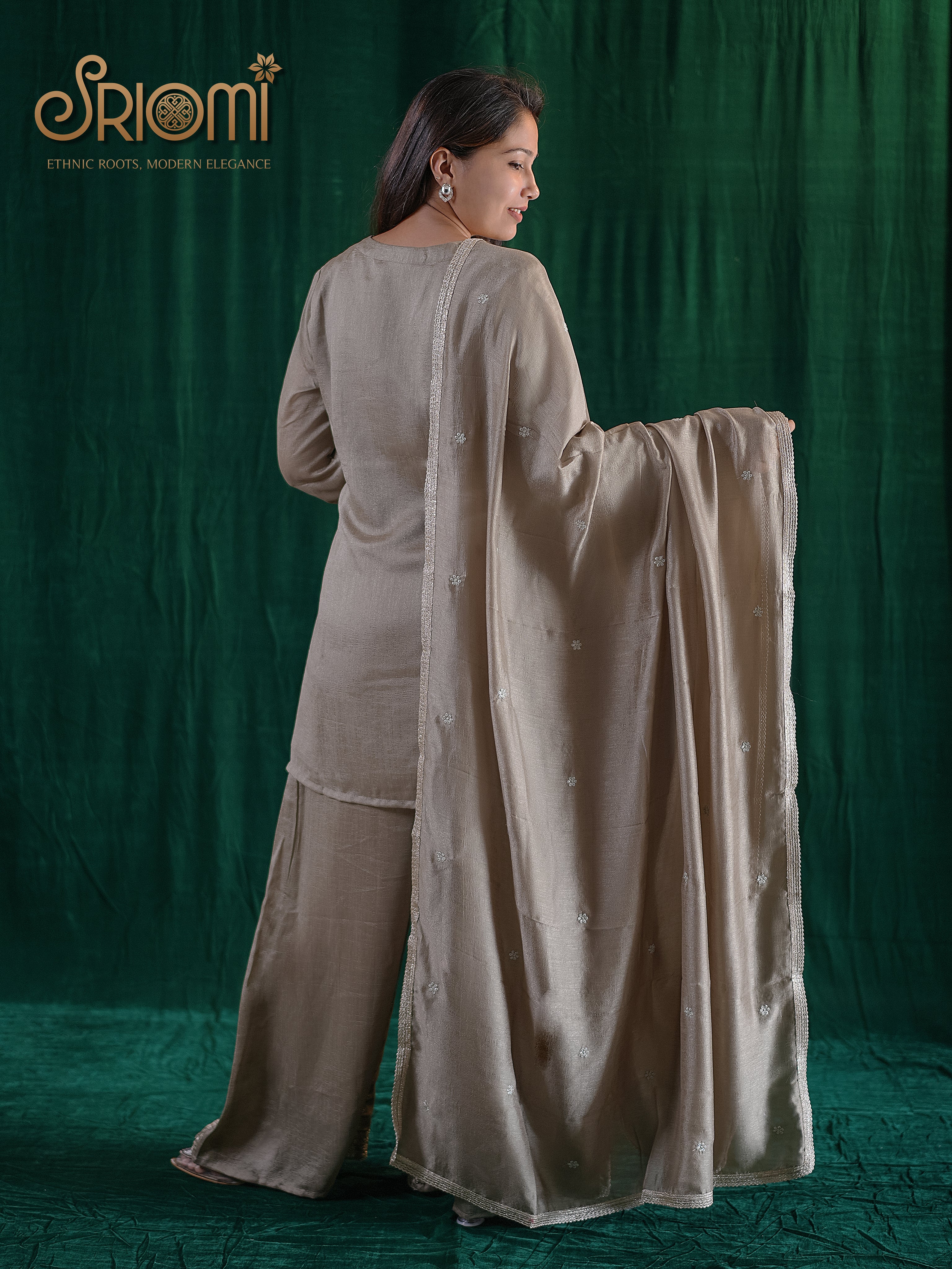 Embroidered Suit Set with Palazzo & Dupatta