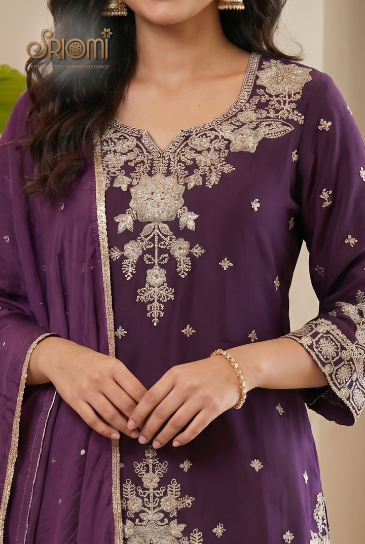 Embroidered Palazzo Suit Set