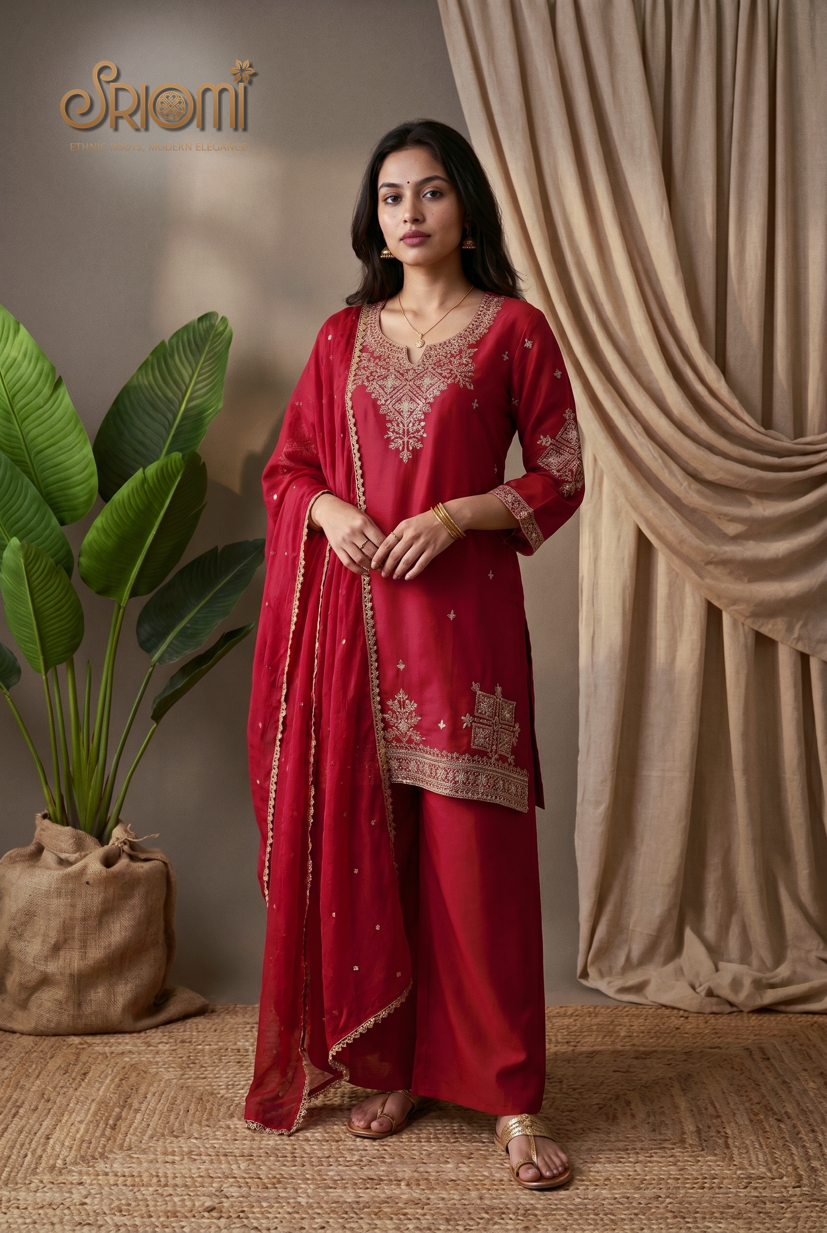 Embroidered Palazzo Suit Set