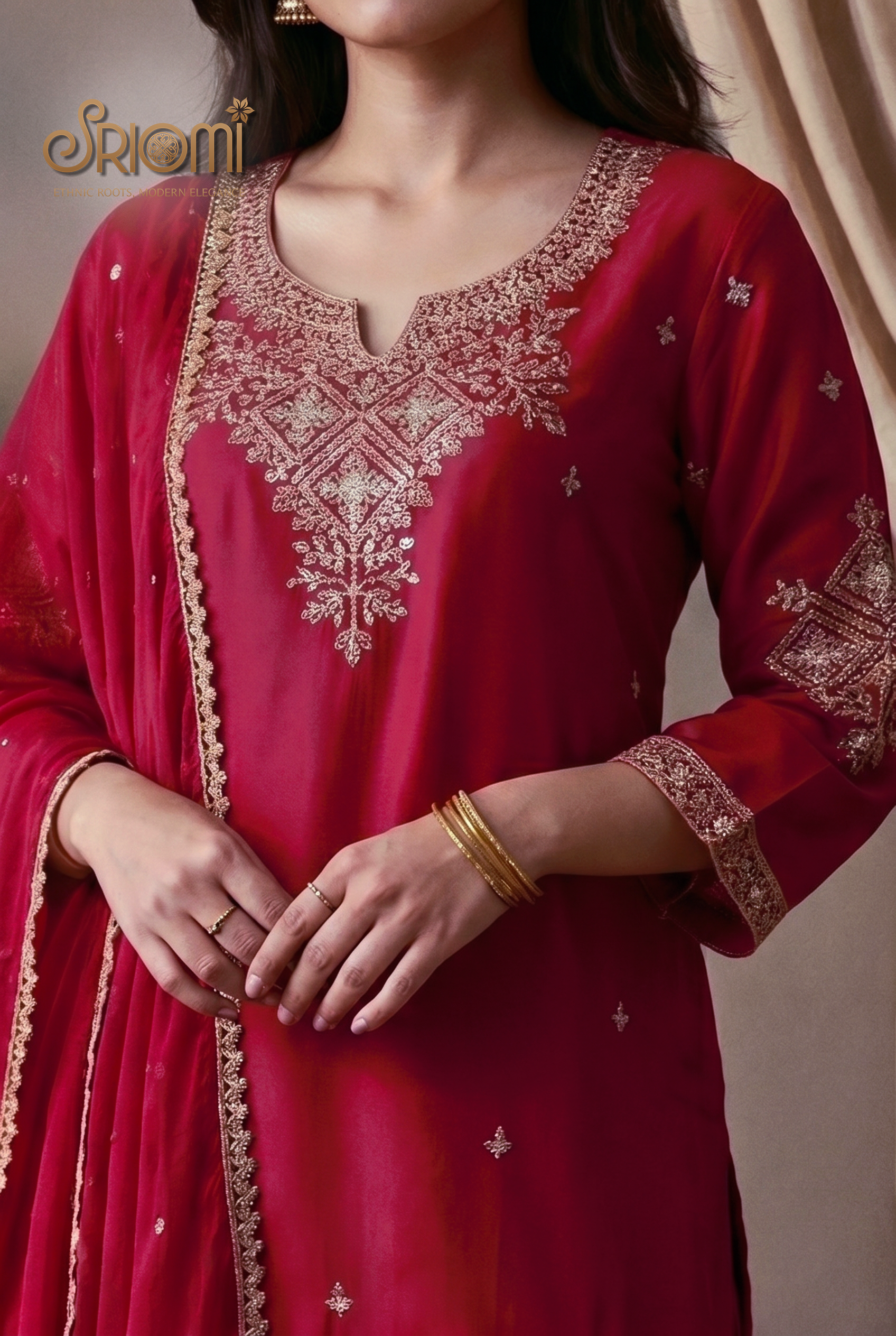 Embroidered Palazzo Suit Set