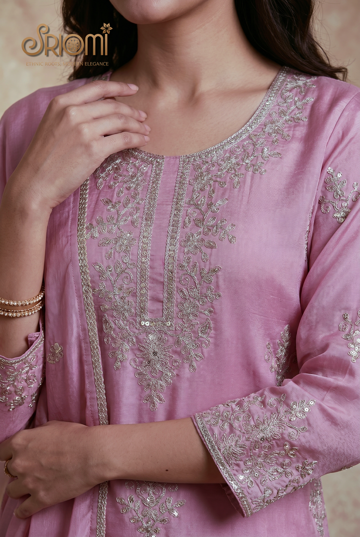 Embroidered Kurta Palazzo Dupatta Set