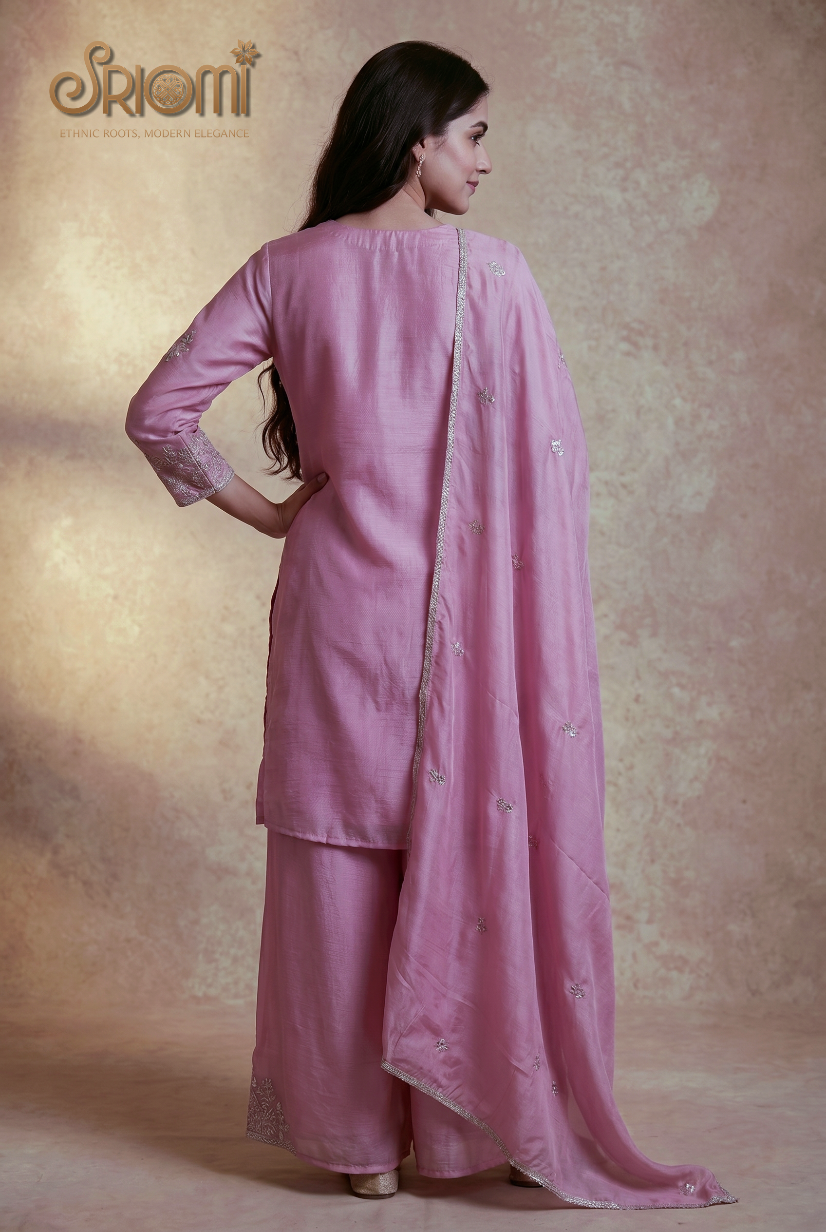 Embroidered Kurta Palazzo Dupatta Set
