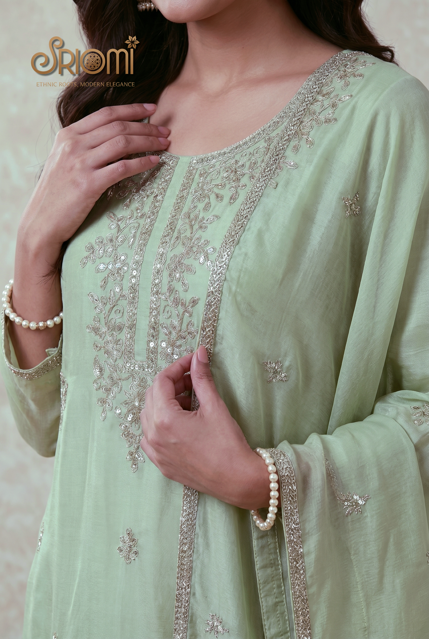 Embroidered Kurta Palazzo Dupatta Set