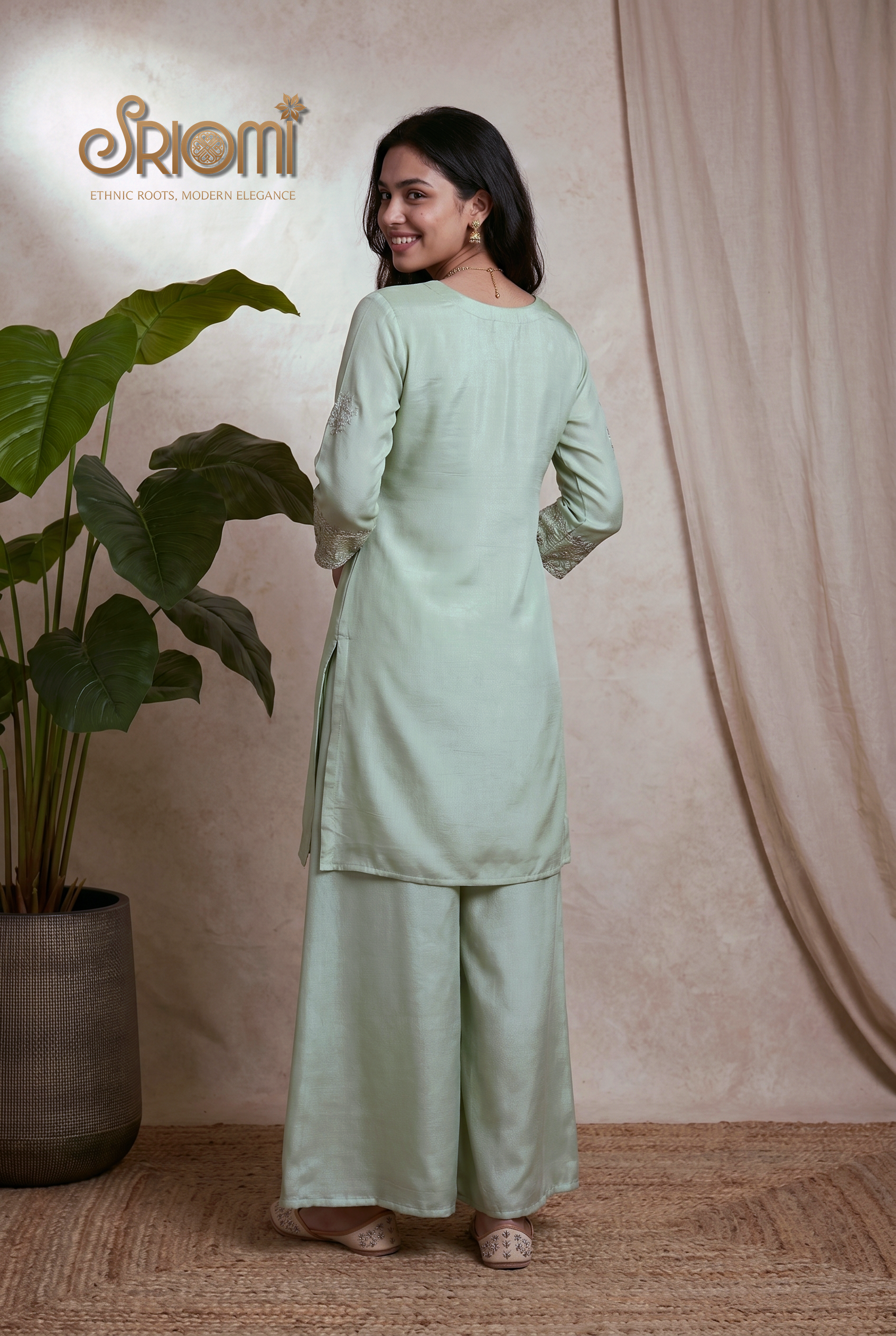 Embroidered Kurta Palazzo Dupatta Set