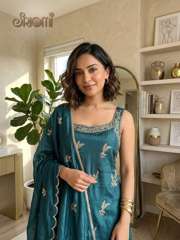 Embroidered Palazzo Suit Set