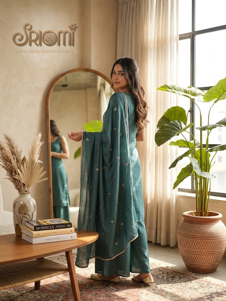 Embroidered Palazzo Suit Set