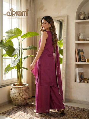 designer berry pink sleeveless ethnic suit set for women